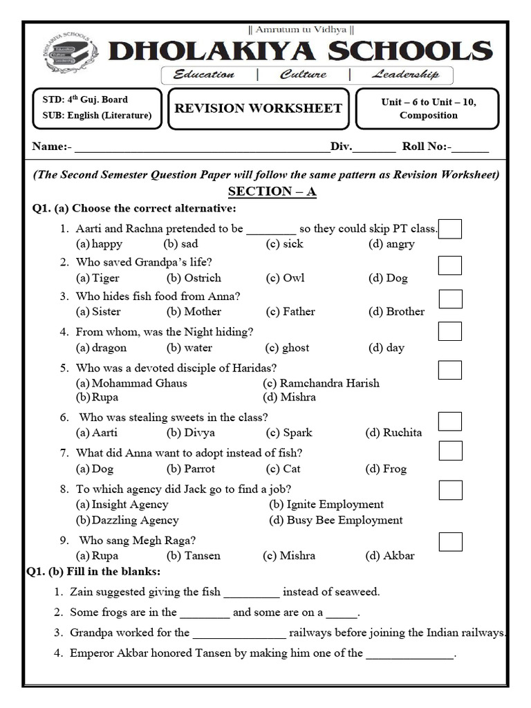 STD 4th Eng Rev Ws Sem 2 | PDF
