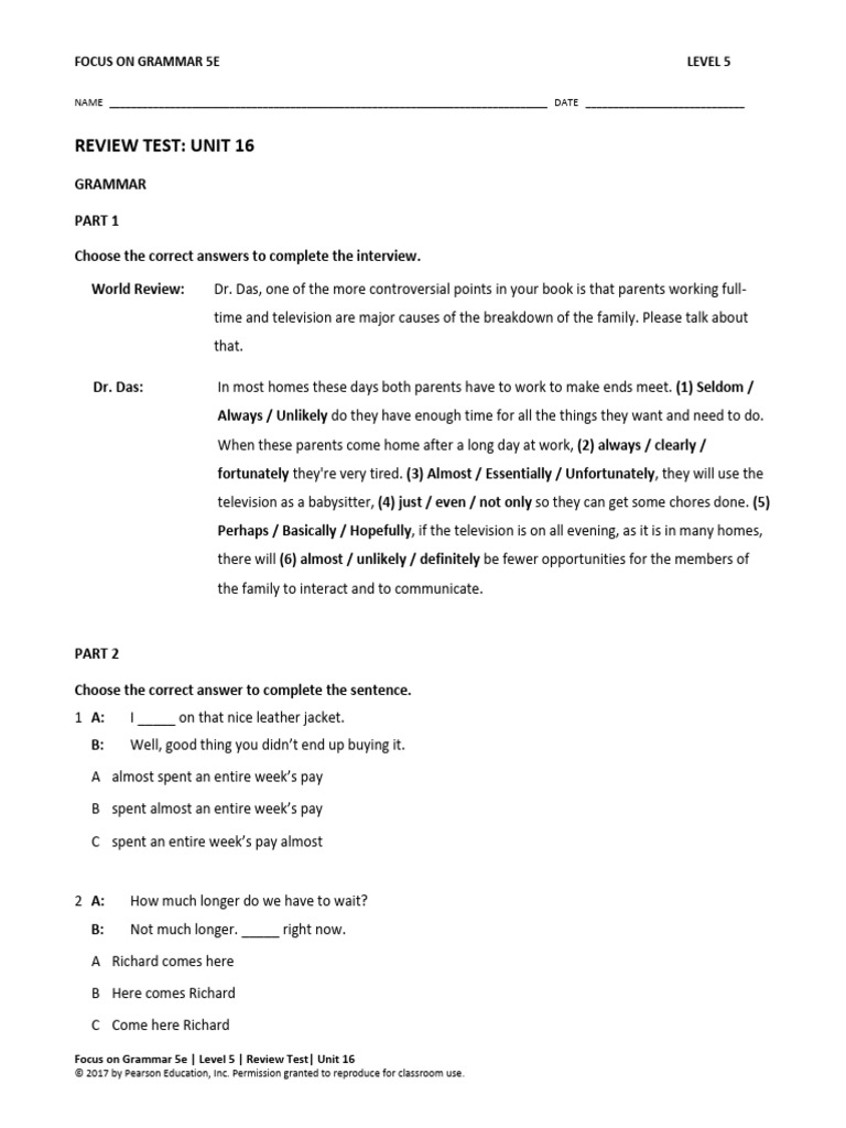 FOG5 Unit 16 Review Test | PDF