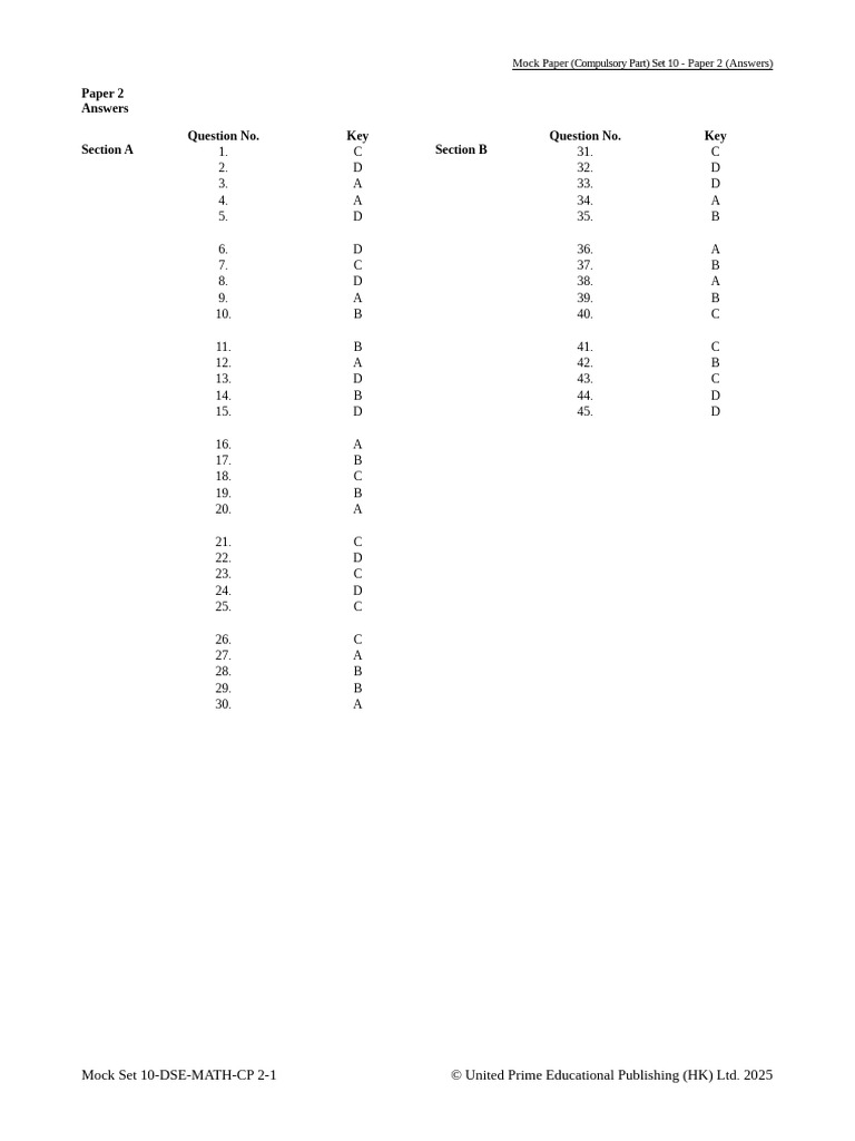 Mock 10 Compulsory Part Paper 2 Answers | PDF
