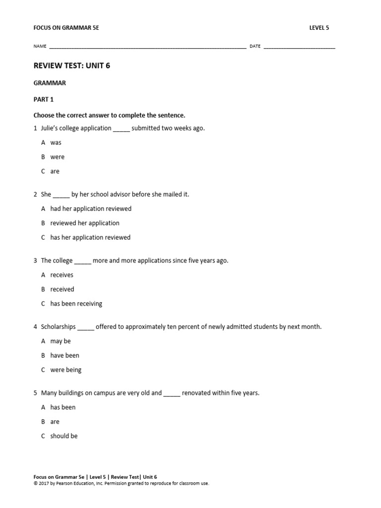FOG5 Unit 6 Review Test | PDF