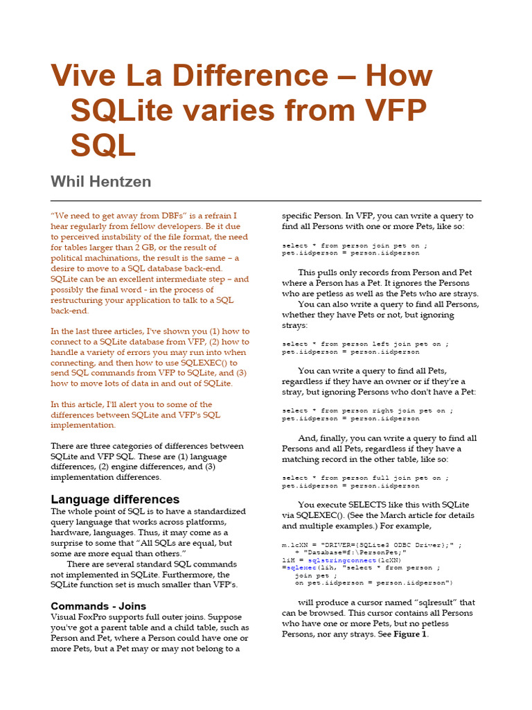VFP SQLite Differences | PDF
