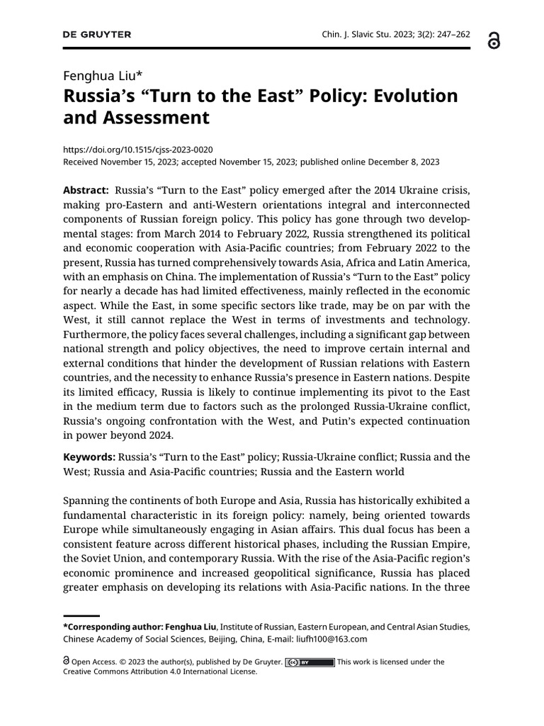 Russia S Turn To The East Policy: Evolution and Assessment: Fenghua Liu ...