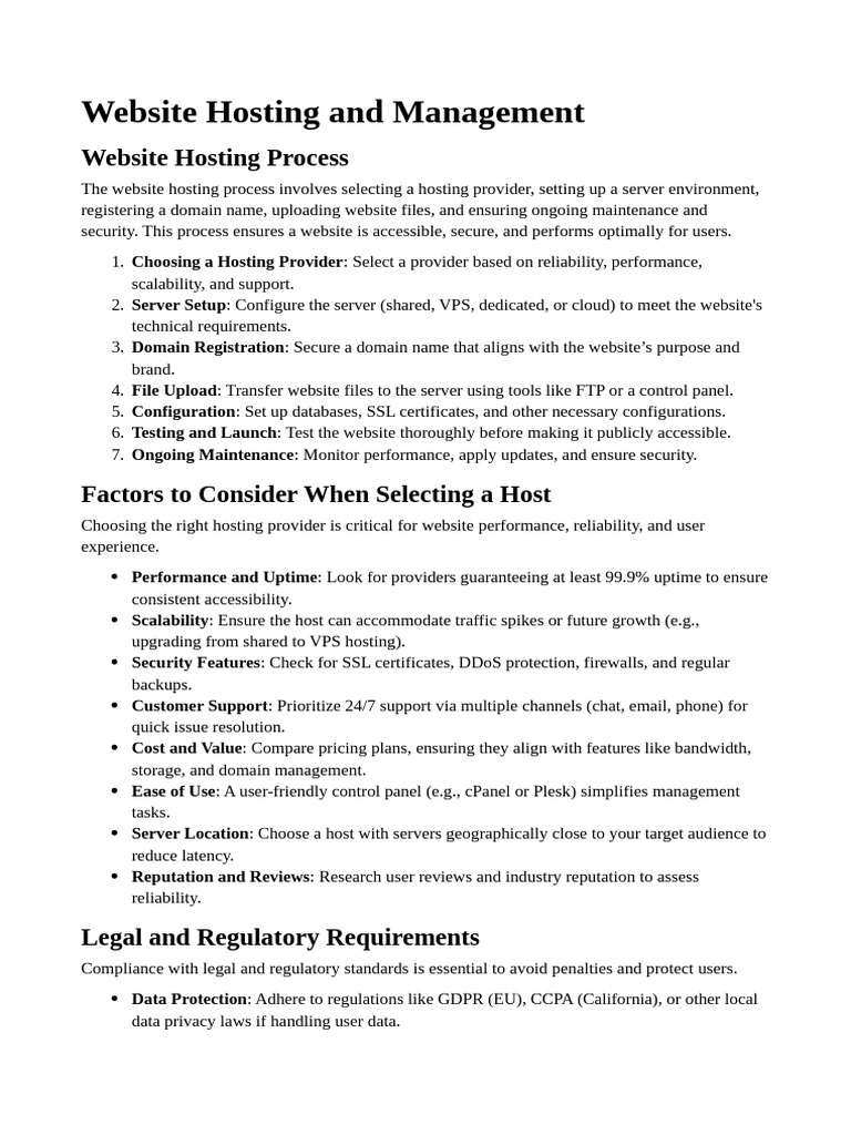 Website Hosting and Management | PDF