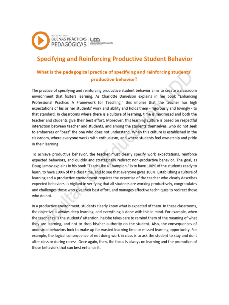 HLP7 Specifying and Reinforcing Productive Student Behavior | PDF