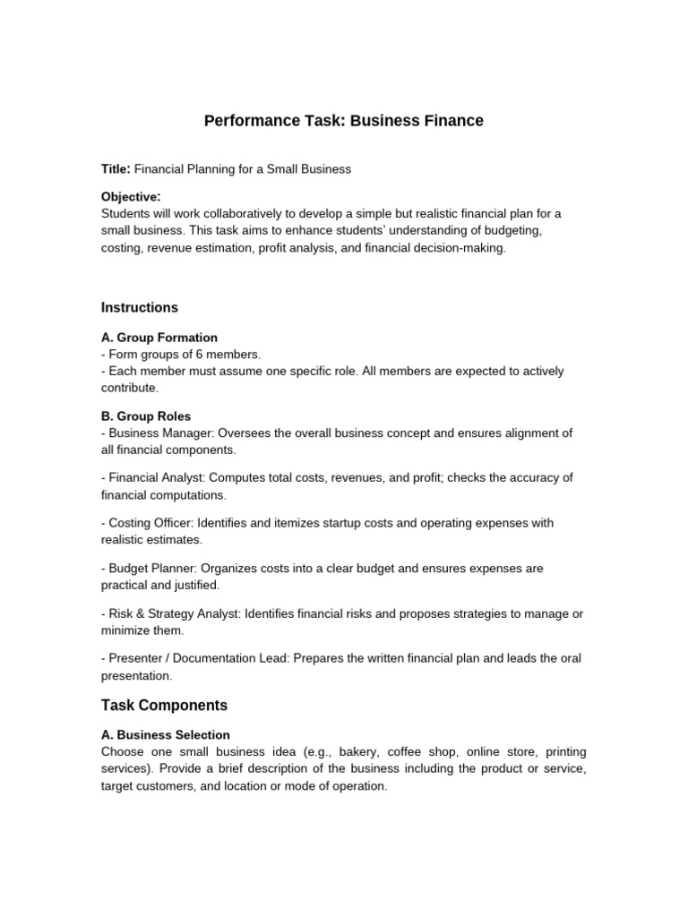 Business Finance Performance Task | PDF