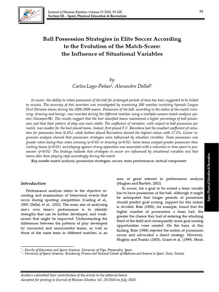 Ball Possession Strategies in Elite Soccer According To The Evolution ...