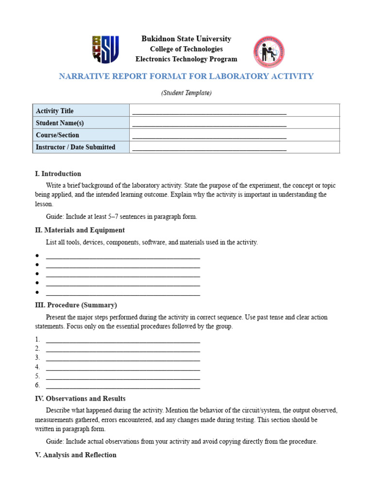 Narrative Report Format Laboratory Activity | PDF
