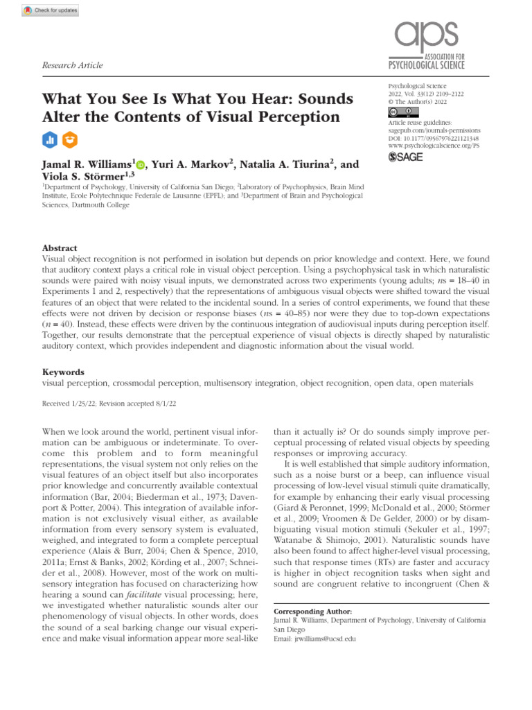 Williams Et Al 2022 What You See Is What You Hear Sounds Alter The ...