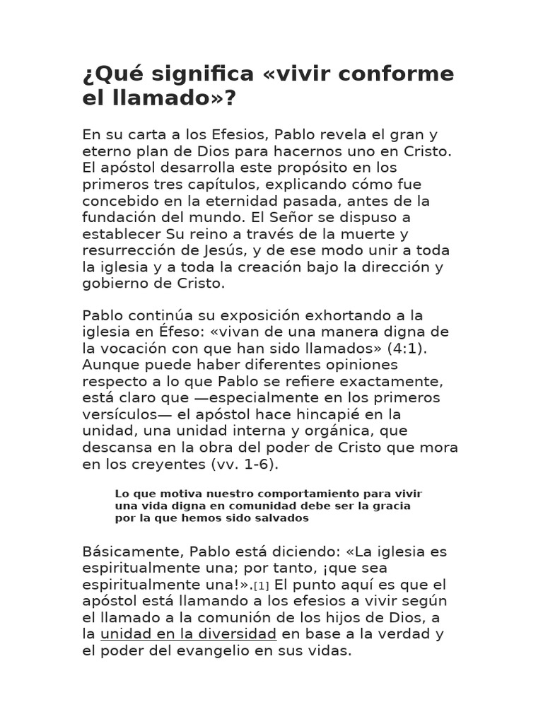 ¿Qué Significa Vivir Conforme El Llamado | PDF