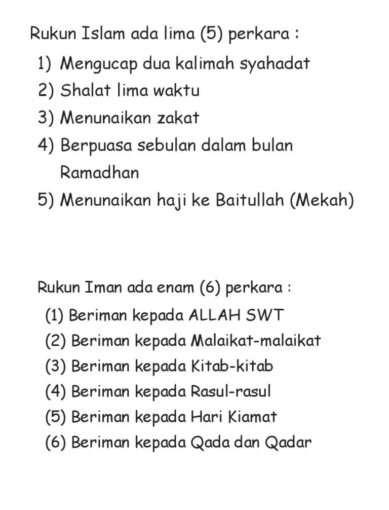 Rukun Islam Ada 5 Perkara