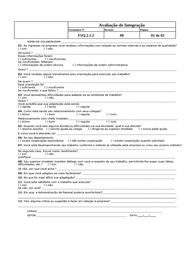 FSQ.2.1.2 - Avaliação de Integração | PDF