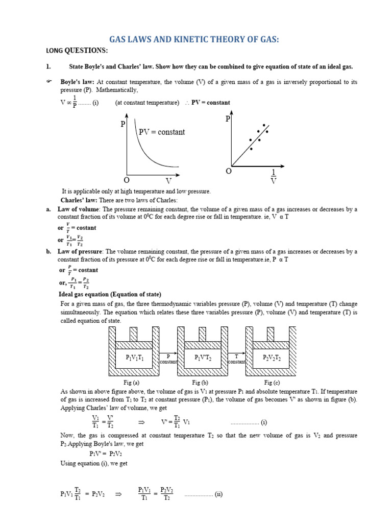 Gas Laws and Kinetic Theory of Gas | PDF