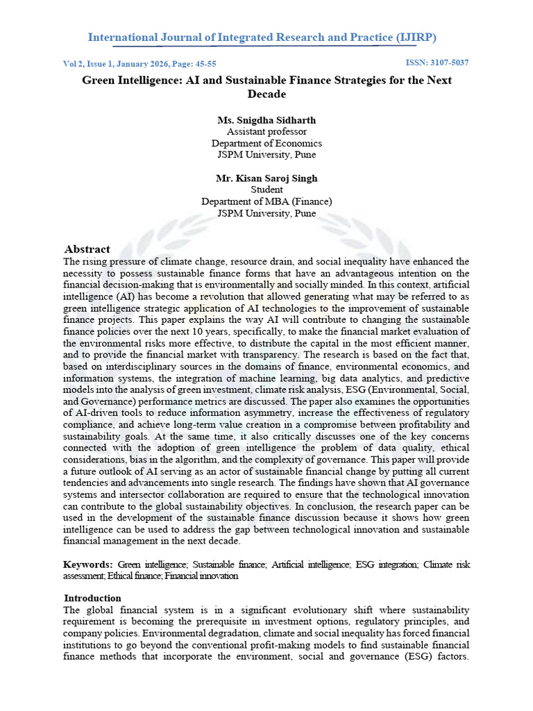 Green Intelligence AI and Sustainable Finance Stra | PDF