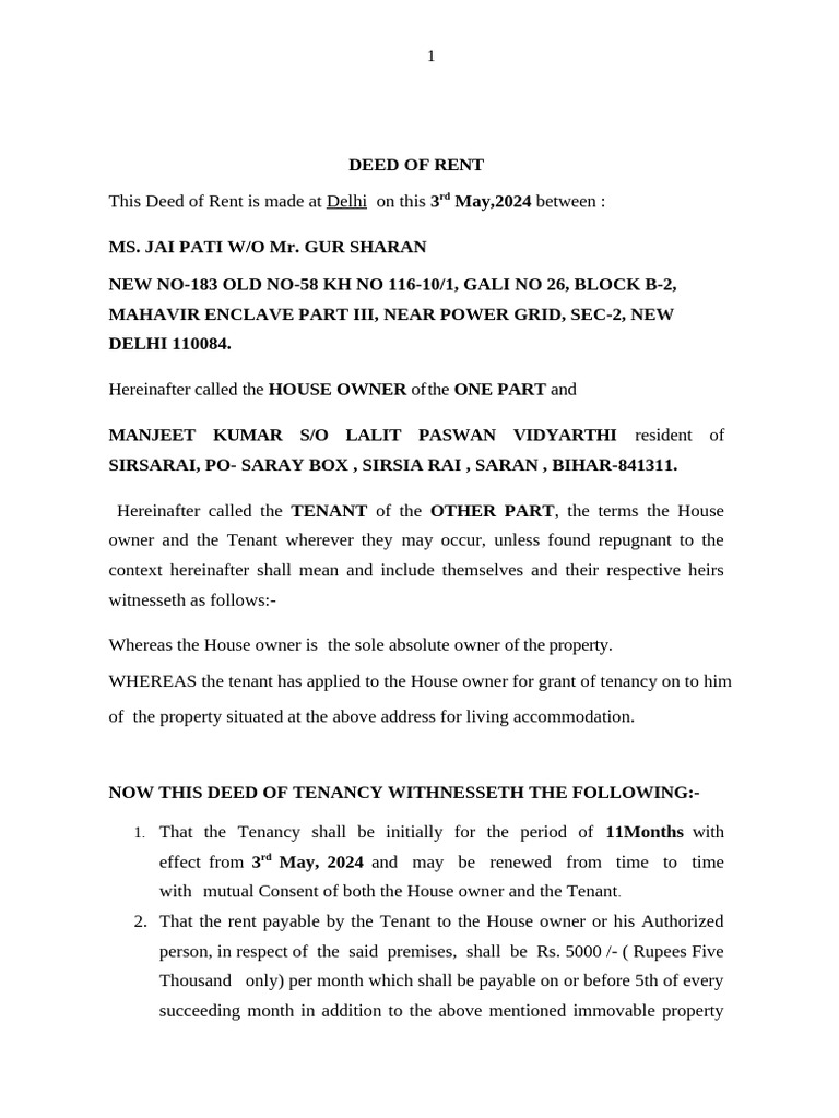 Rent Deed | PDF