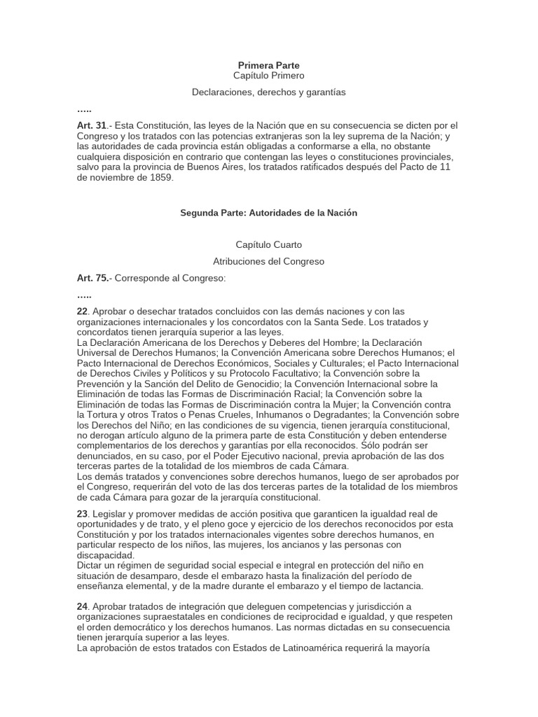 CN. Arts. 31 y 75 Inciso 22 | PDF