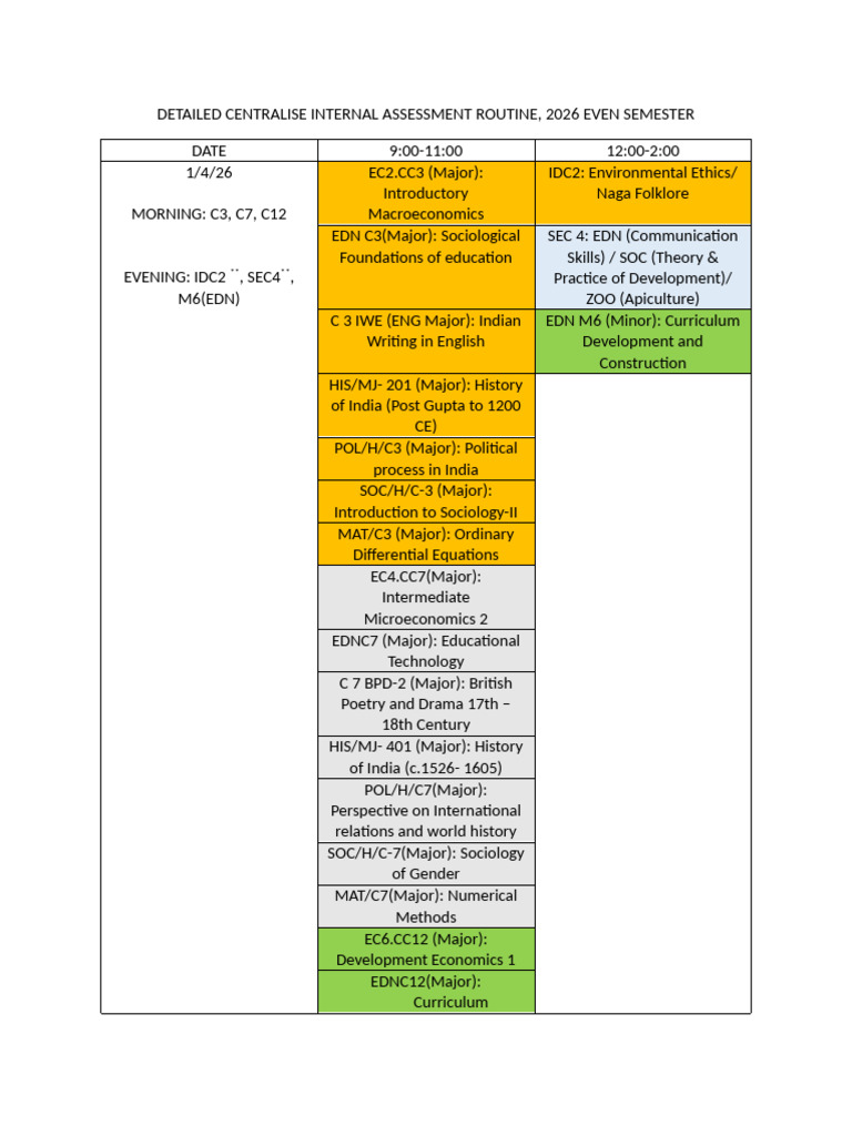 2026detailed Centralised Internal Assessment Routine ( Corrected )-1 | PDF