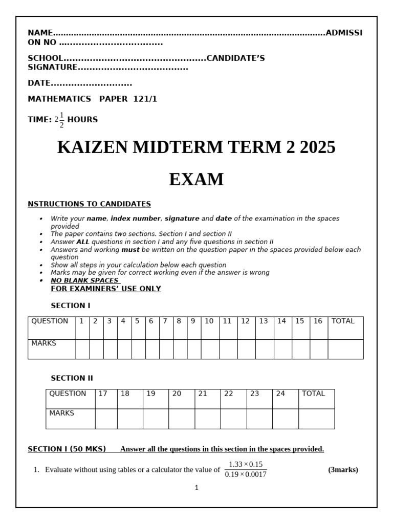 Form 3 Midterm Exam 2025 | PDF