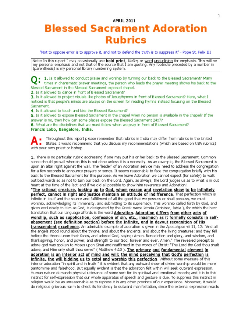 Blessed Sacrament Reservation Exposition and Adoration | PDF | Mass ...