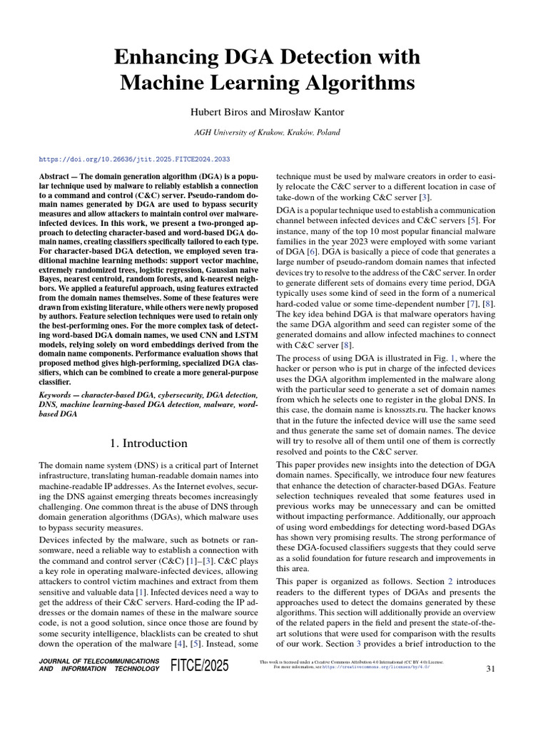 Enhancing DGA Detection With Machine Learning Algo | PDF | Support ...