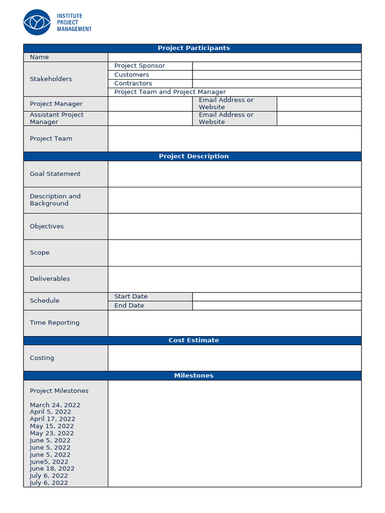 Project Charter Template Institute of Project Management | PDF