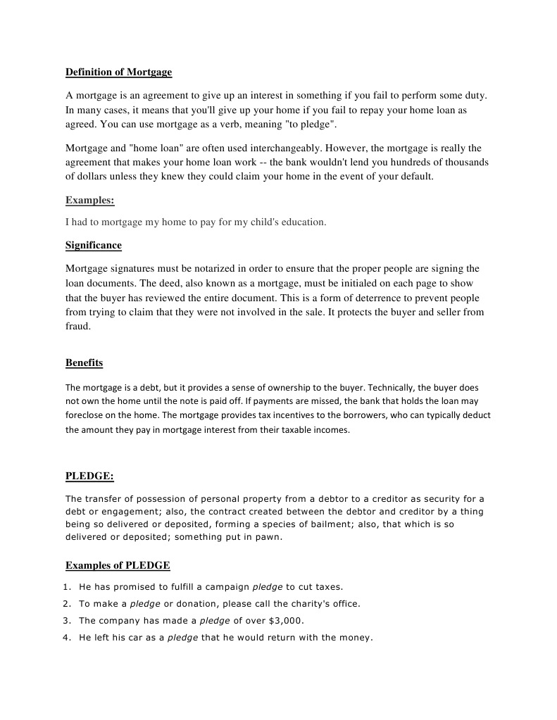 Definition of Mortgage Mortgage Loan Loans