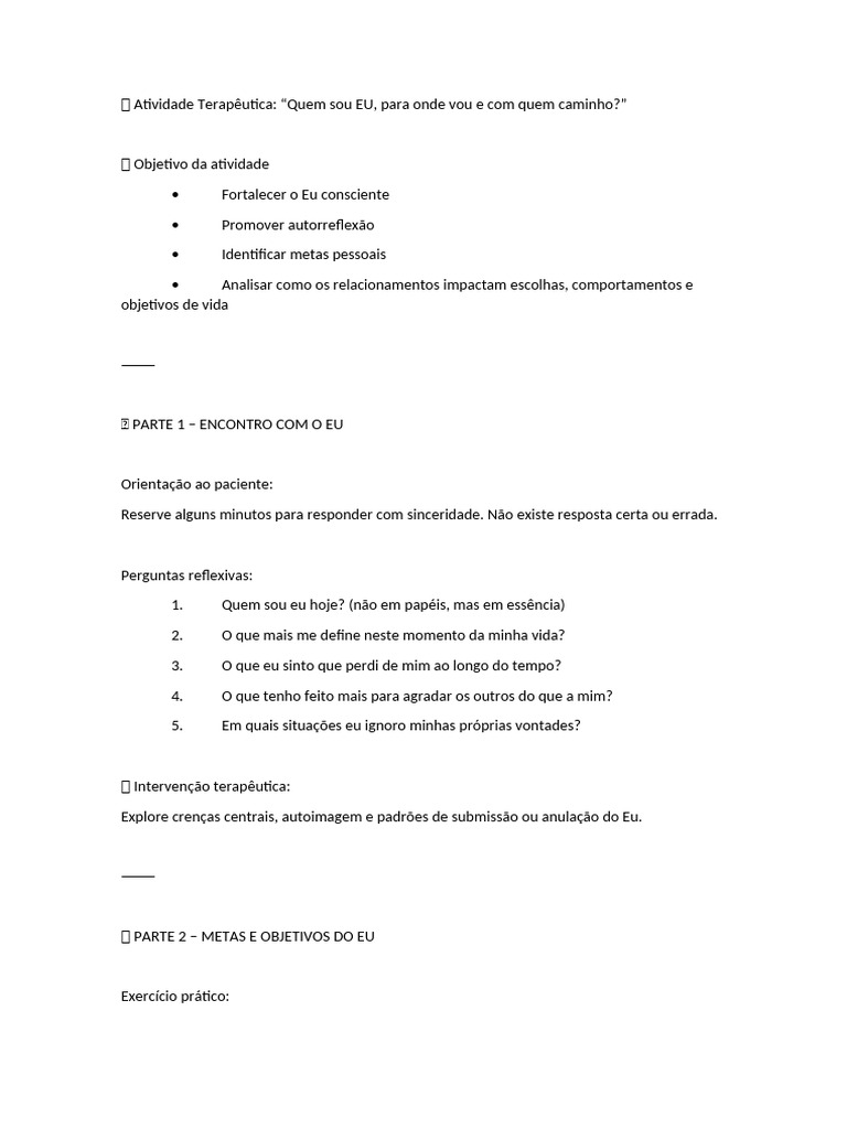 ? Atividade Terapêutica Quem Soou Eu | PDF