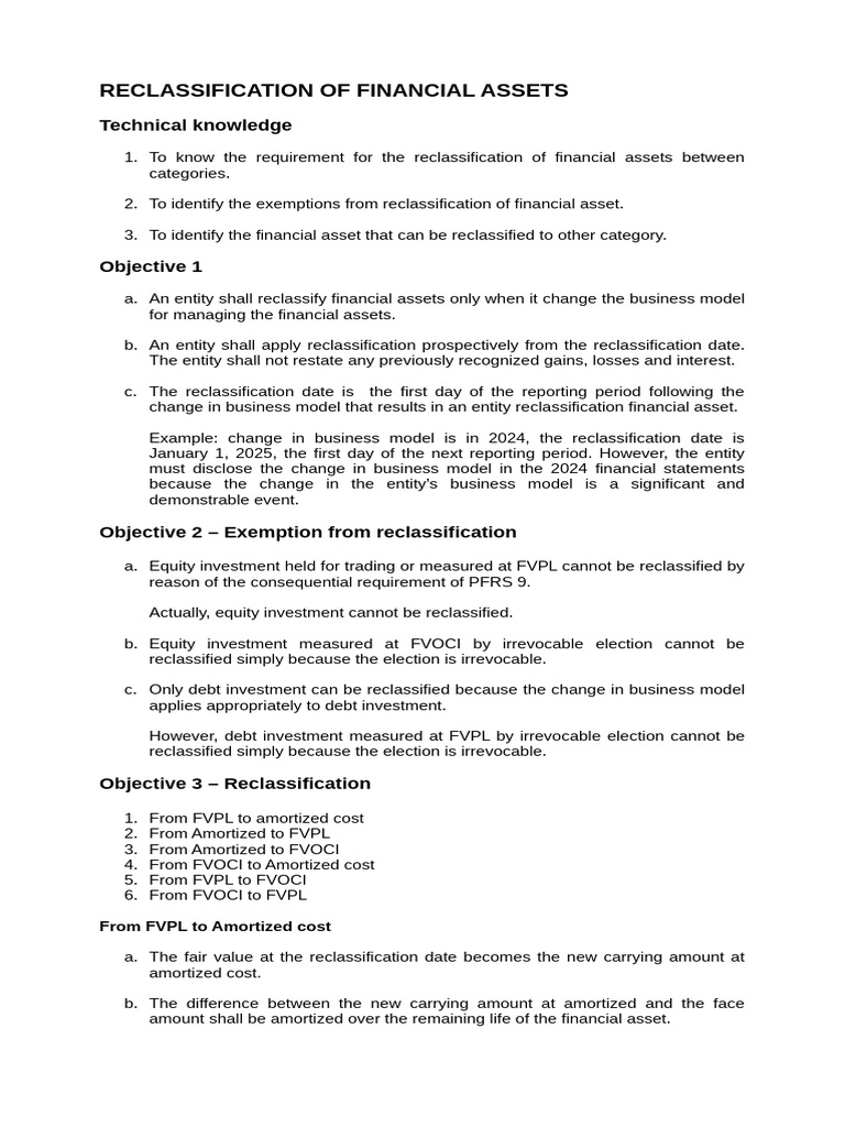 Reclassification of Financial Assets Student | PDF | Historical Cost ...