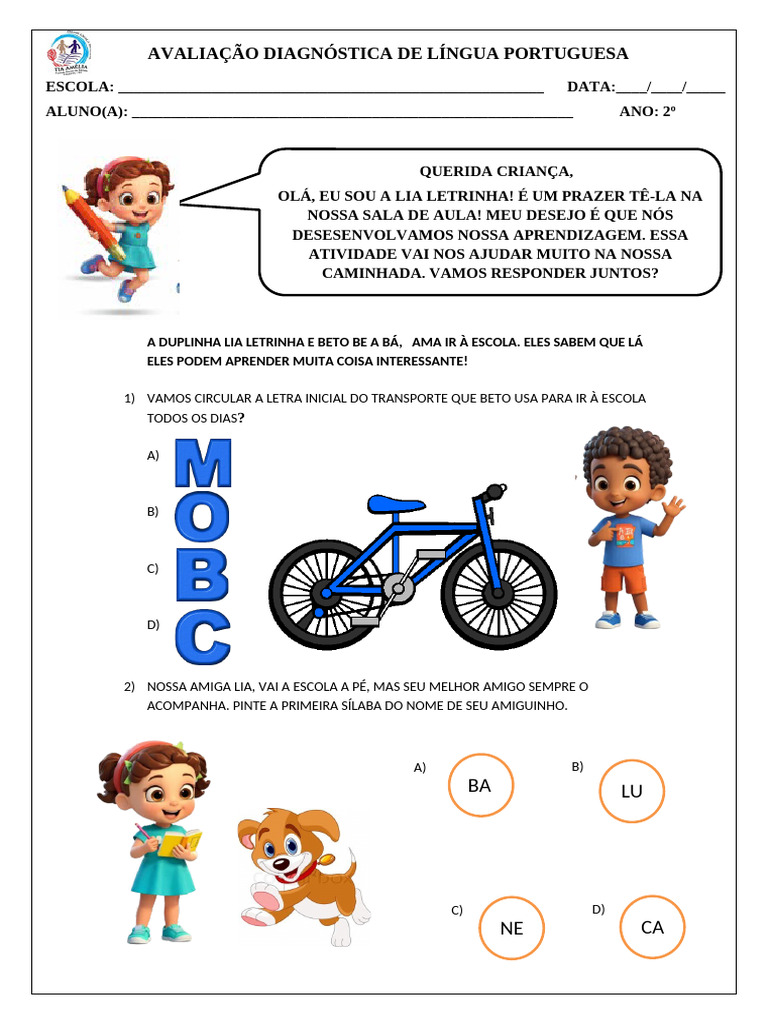 Avaliação Diagnóstica de Língua Portuguesa - 2º Ano | PDF