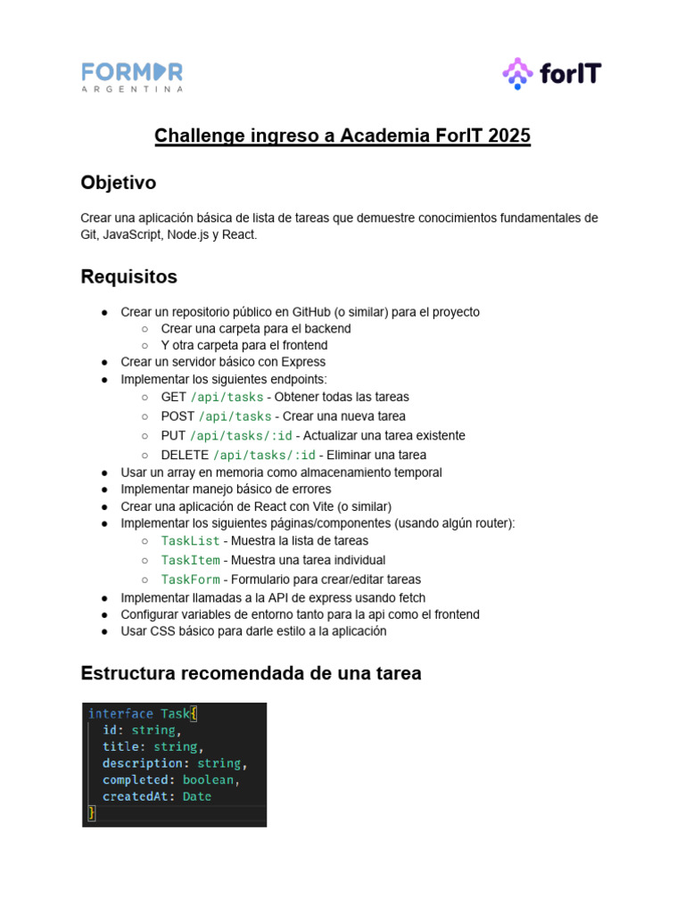 Challenge Ingreso A ForIT | PDF