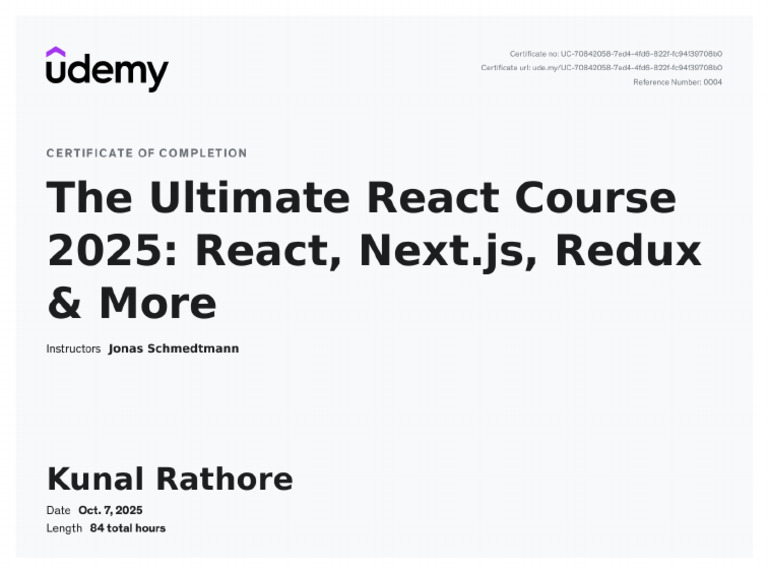 React Udemy Certificate | PDF