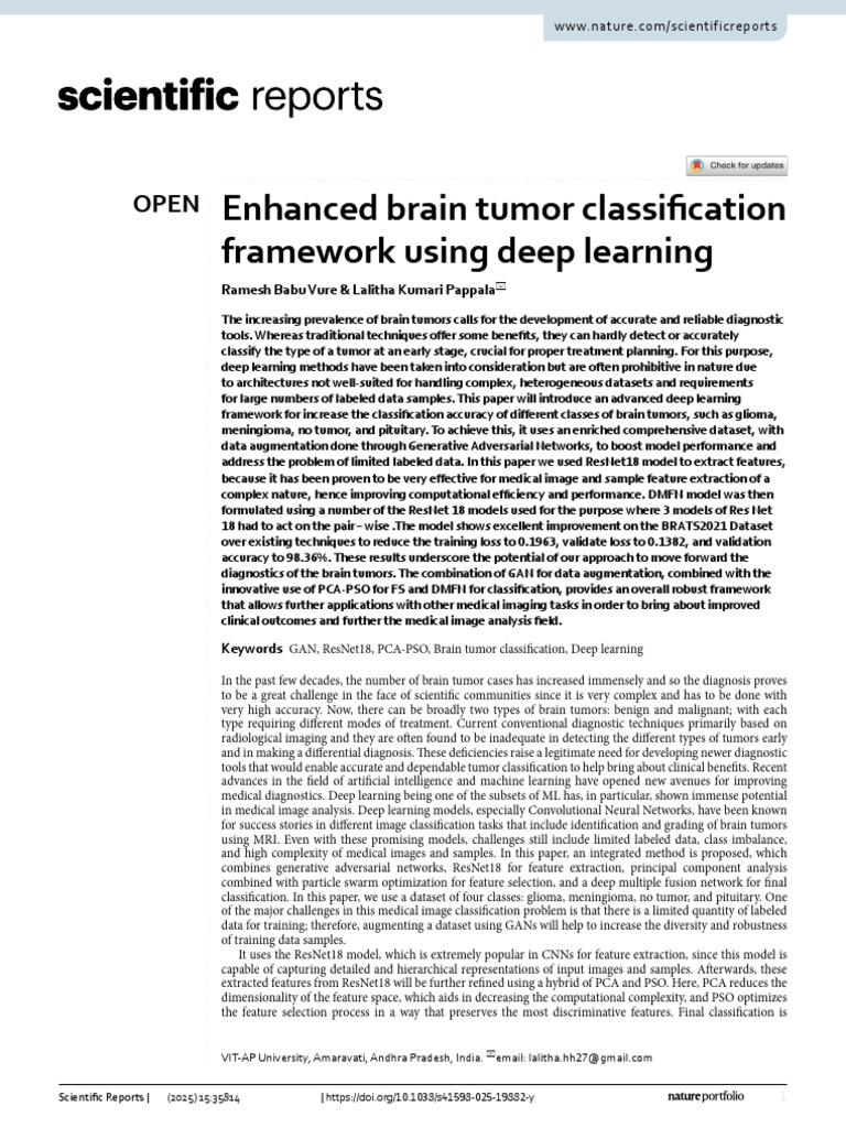 Enhanced Brain Tumor Classification Framework Using Deep Learning | PDF