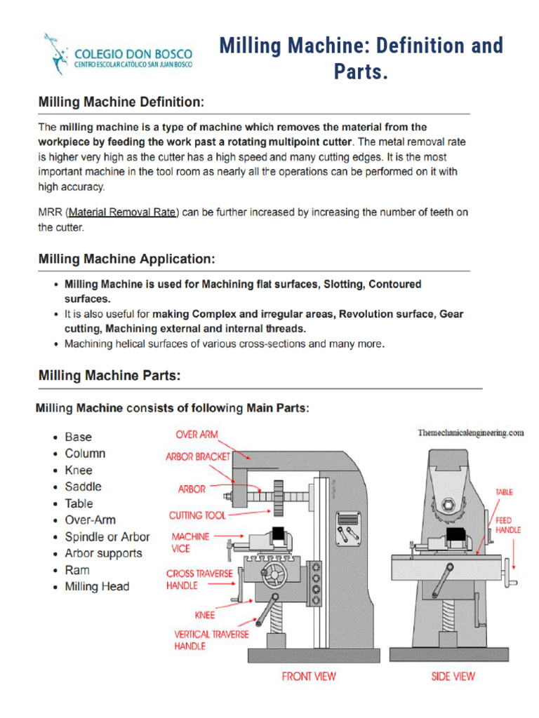 1.milling Machine - Definition and Parts | PDF