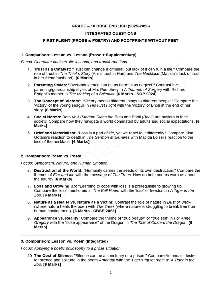 Integrated Questions - (Ff-Prose & Poetry & FPWP) | PDF