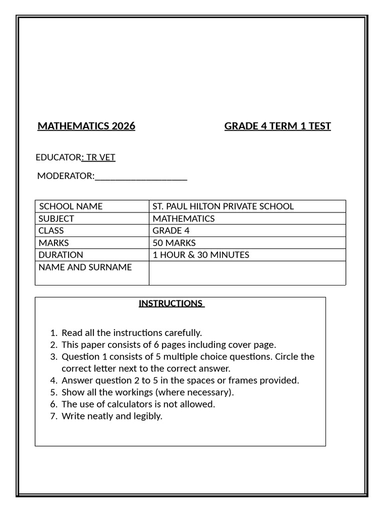 Maths Grade 4 | PDF