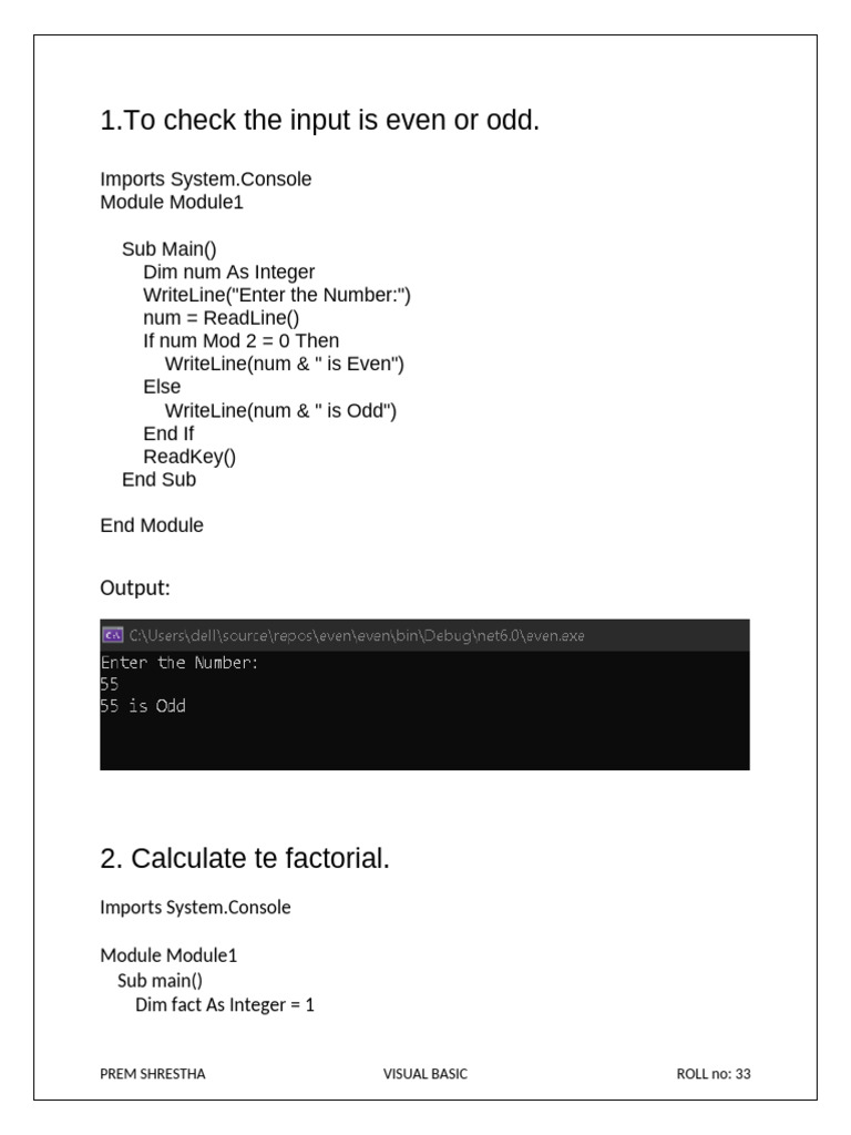 1.to Check The Input Is Even or Odd.: Output | PDF