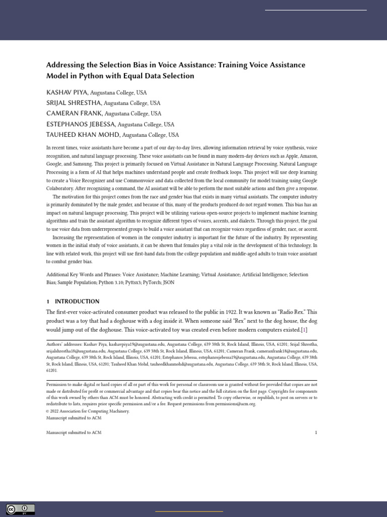 Addressing The Selection Bias in Voice Assistance | PDF
