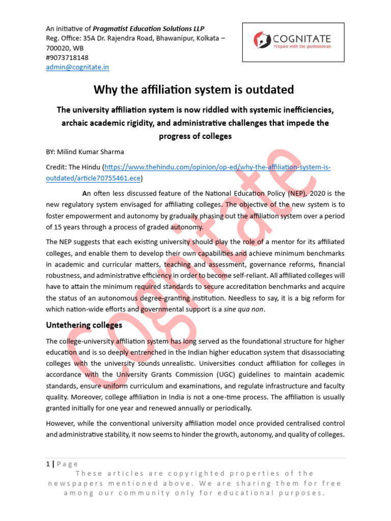 March 18th 2026-Why The Affiliation System Is Outdated | PDF