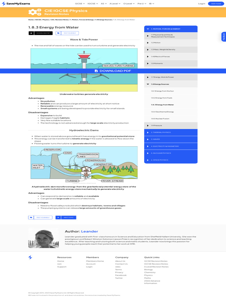 3energy From Water (1.8.3) CIE IGCSE Physics Revision Notes 2023 Save ...