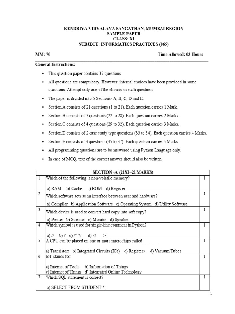 XI-IP Sample Paper | PDF
