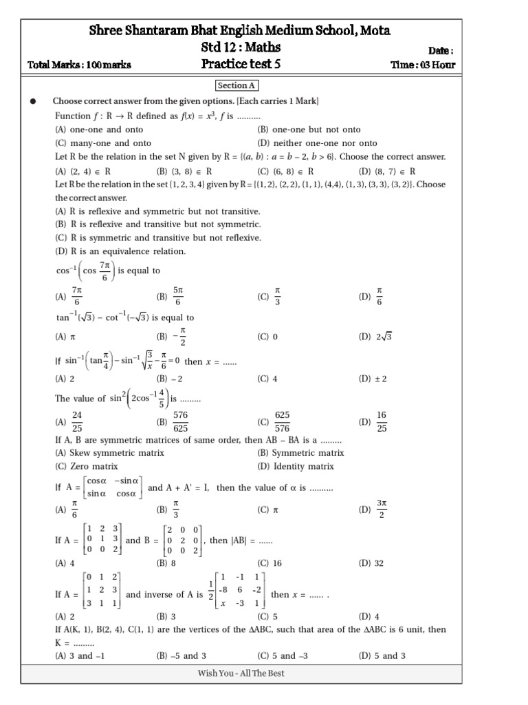 Standard 12 (Practice Test) | PDF