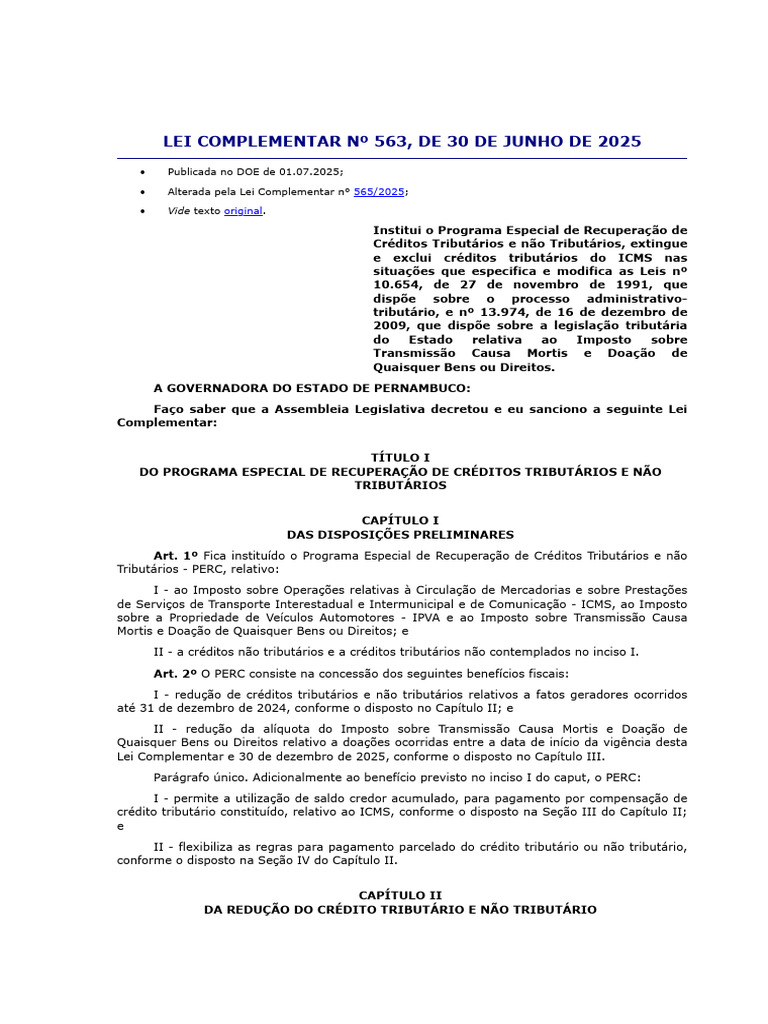 Leis Complementar Estadual 2025 - LCE563-2025 | PDF