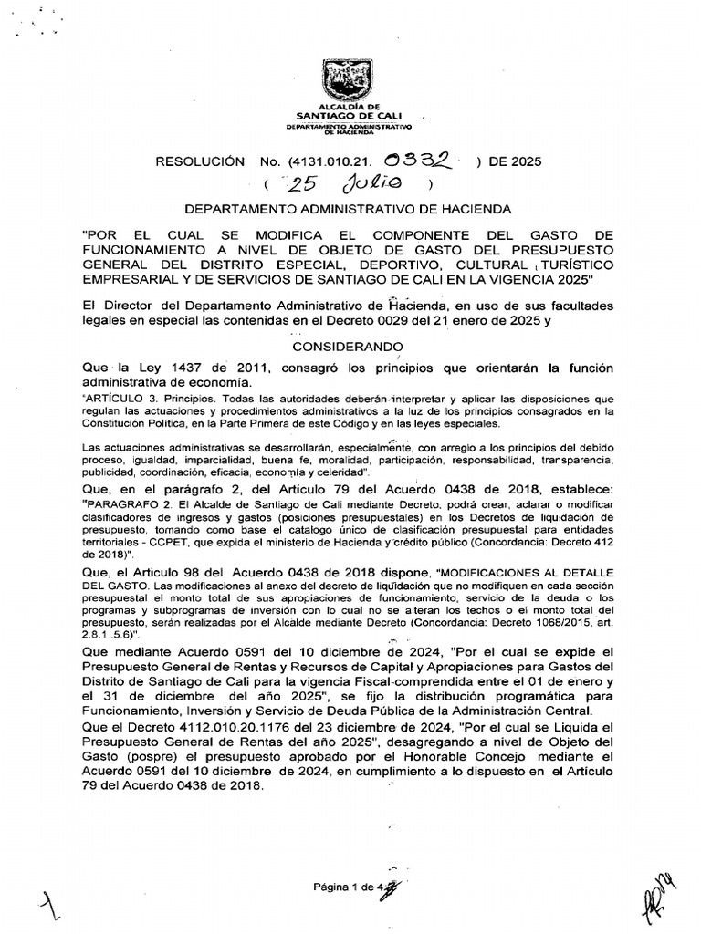 Resolución 0332 Julio 25 de 2025 | PDF | Presupuesto | Alcalde