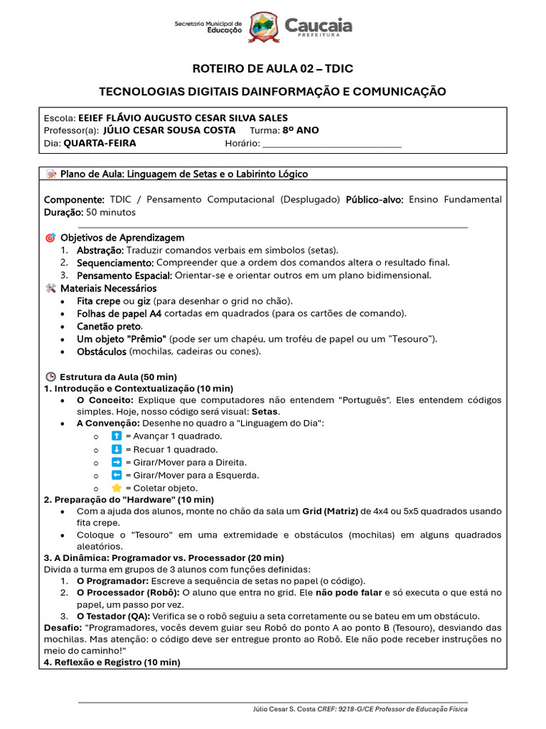 Plano de Aula - Aula 02 - 8ºano Tdic | PDF