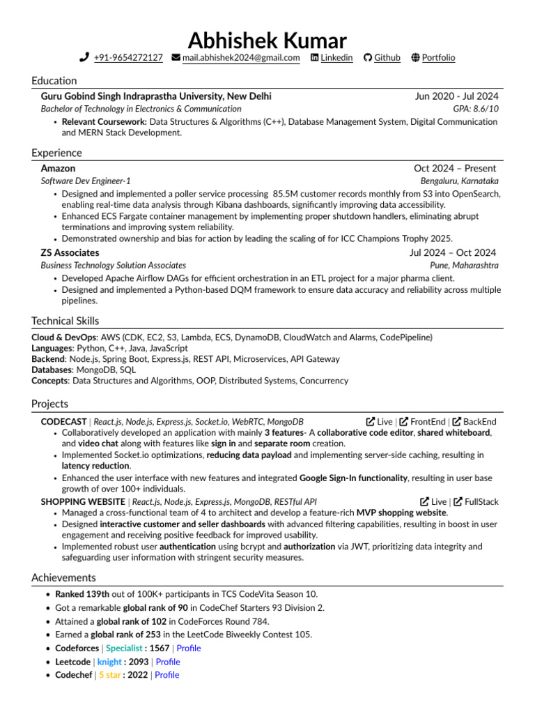 Abhishek Kumar Resume | PDF