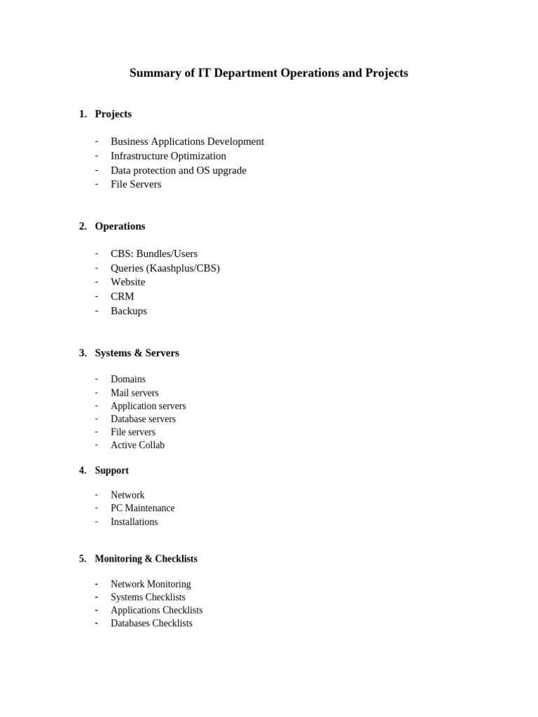Summary of IT Staff Operations and Projects | PDF
