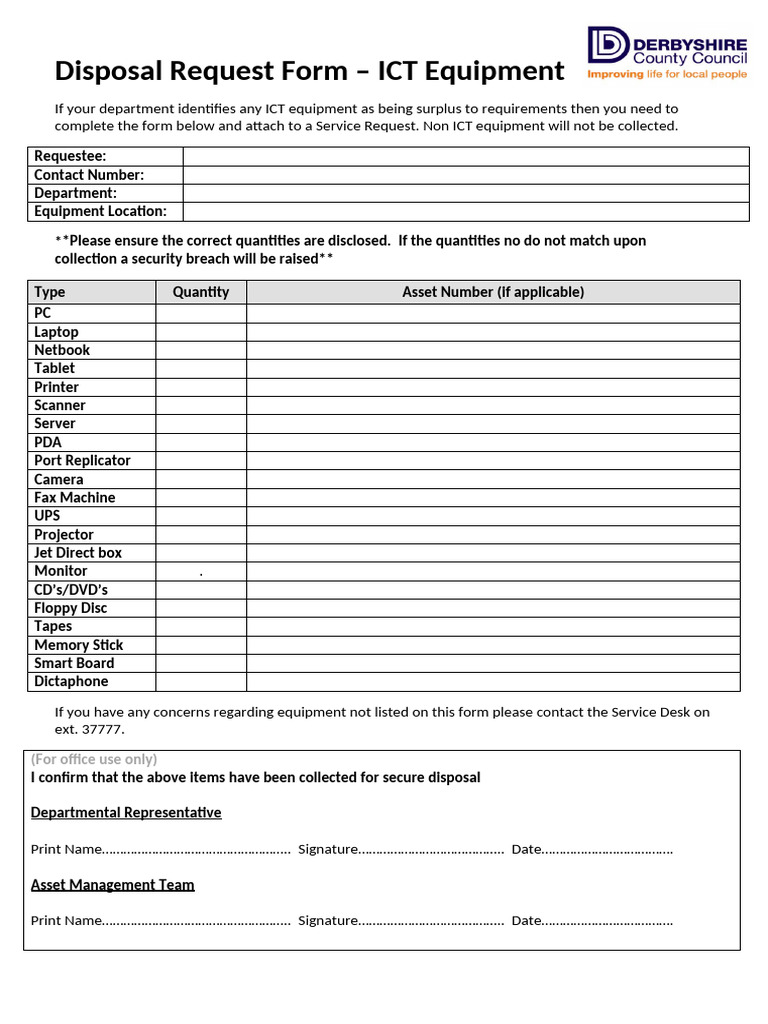 Ict Equipment Disposal Form | PDF