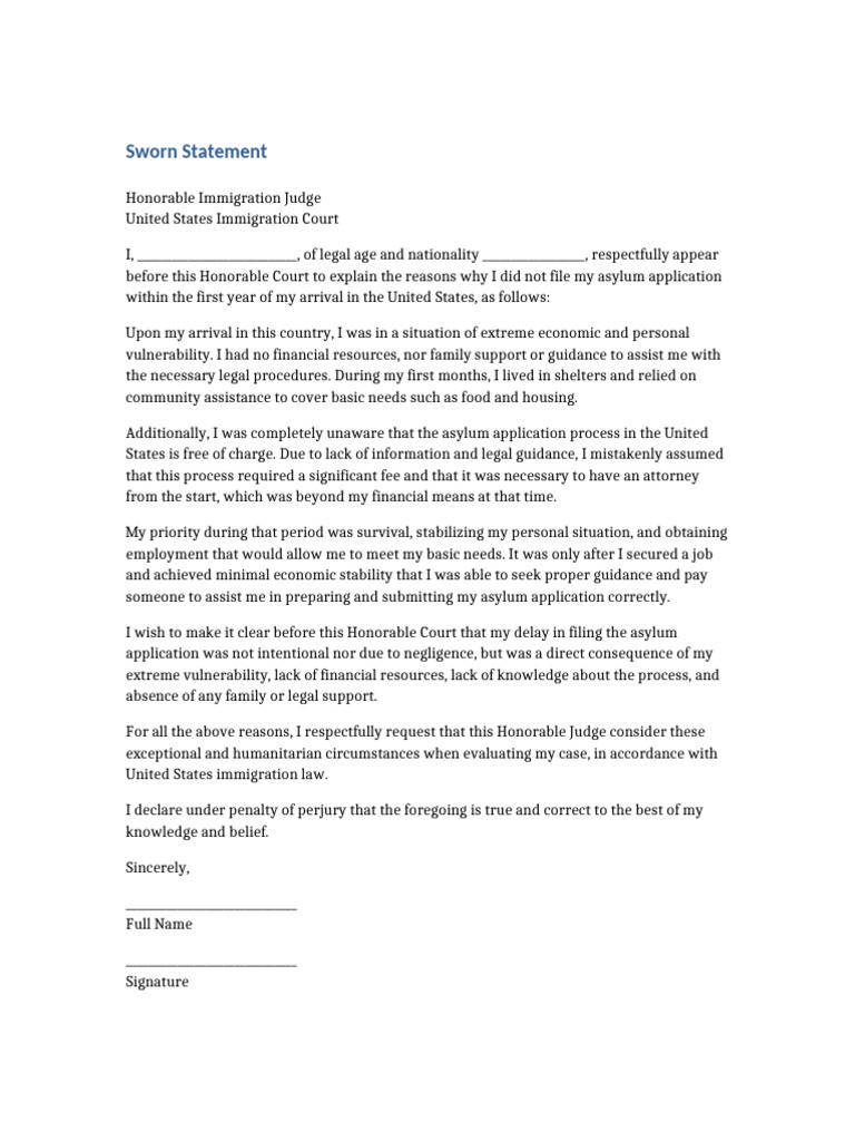 Asylum Explanation Letter English | PDF