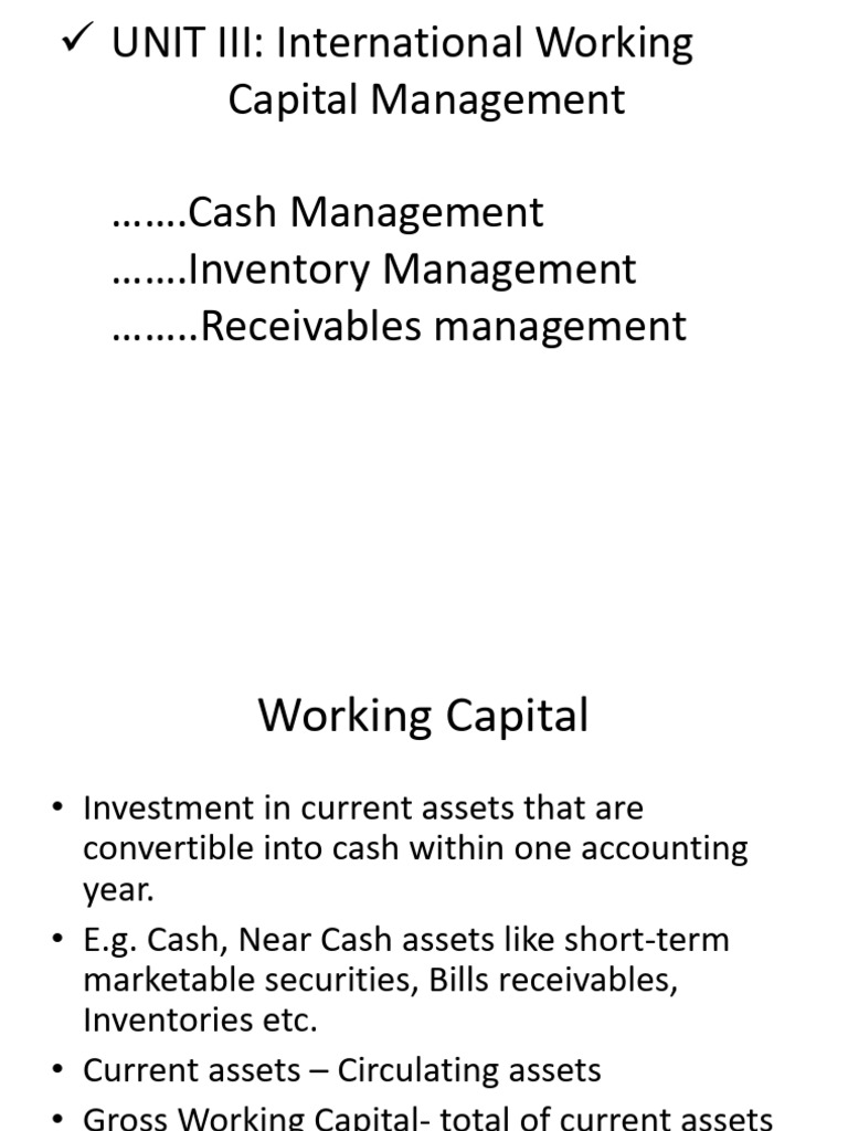 Unit 3 P0 Working Capital Structure 1 | PDF | Cash | Working Capital