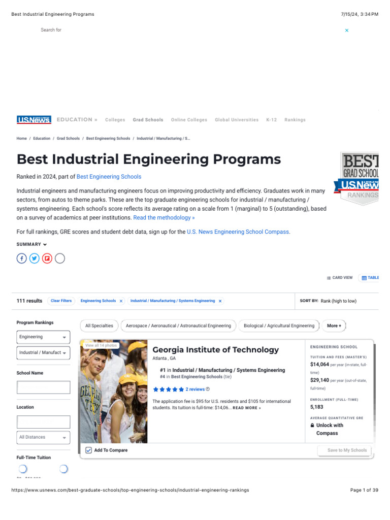 Best Industrial Engineering Programs | PDF | Tuition Payments | Higher ...