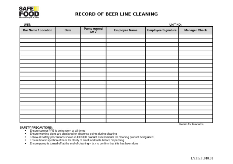 Record of Beer Line Cleaning | PDF